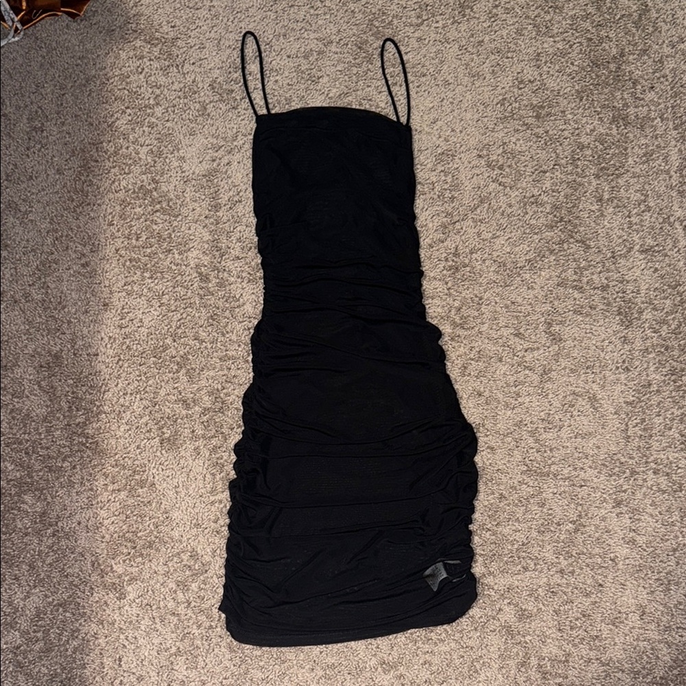 SHEIN Sheer Black Ruched Swim Suit Cover Up